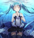  7th_dragon_(series) 7th_dragon_2020 aqua_hair bubble byakuya_reki closed_eyes hands_clasped hatsune_miku long_hair md5_mismatch own_hands_together skirt solo submerged thighhighs twintails underwater very_long_hair vocaloid 
