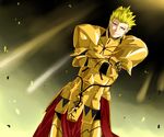  armor blonde_hair crossed_arms dutch_angle earrings fate/stay_night fate_(series) gilgamesh hair_slicked_back jewelry male_focus marock red_eyes solo 