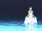  aqua_eyes bad_id bad_pixiv_id black_hair choker dress dress_lift long_hair looking_at_viewer original rain smile solo ume_(plumblossom) wading white_dress 