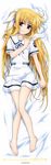  absurdres asymmetrical_hair barefoot blonde_hair blush collarbone copyright_name dakimakura dress fate_testarossa hair_ribbon highres huge_filesize long_hair looking_at_viewer lying lyrical_nanoha mahou_shoujo_lyrical_nanoha_innocent official_art okuda_yasuhiro on_back private_kaisei_elementary_school_uniform red_eyes ribbon scan school_uniform shiny shiny_hair short_sleeves smile solo twintails untied 