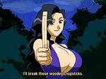  1girl animated animated_gif black_hair breasts chopsticks dokkoida dress huge_breasts solo tagme 