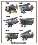  aircraft airplane black_border border cr.42_falco earasensha fury_(airplane) he_51 highres i-15 ki-10 machinery military motion_blur multiple_boys p-26_peashooter propeller simple_background war_thunder white_background world_war_ii 