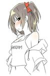  blush brown_hair hood hoodie navel off_shoulder original partially_colored short_hair simple_background sky_(freedom) sky_(sky-freedom) solo tank_top white_background 