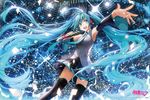  :d armpits black_legwear blue_eyes blue_hair detached_sleeves hatsune_miku holding komecchi long_hair looking_at_viewer microphone music necktie open_mouth pleated_skirt singing skirt smile solo thighhighs twintails very_long_hair vocaloid zettai_ryouiki 
