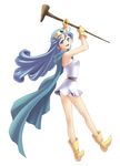  bare_shoulders blue_cape blue_eyes blue_hair cape dragon_quest dragon_quest_iii dress full_body gloves long_hair sage_(dq3) short_dress simple_background solo staff tiara white_background white_dress yaya_(tempering) 