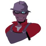  22_(tak_ja) bad_id bad_tumblr_id goggles hardhat helmet looking_at_viewer male_focus no_nose overalls simple_background smile solo team_fortress_2 the_engineer upper_body white_background 