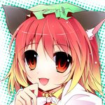  :d animal_ears cat_ears chen close-up fangs hat looking_at_viewer lowres mob_cap nanamomo_rio open_mouth orange_eyes orange_hair short_hair smile solo touhou 