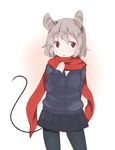  akagashi_hagane alternate_costume animal_ears black_legwear gradient gradient_background grey_hair long_sleeves looking_at_viewer mouse_ears mouse_tail nazrin open_mouth pantyhose red_eyes scarf short_hair simple_background skirt solo sweater tail touhou 