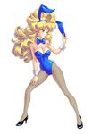  animal_ears blonde_hair blue_eyes bow bowtie breasts bunny_ears bunnysuit cleavage curly_hair detached_collar dragon_quest dragon_quest_iii earrings fake_animal_ears fingernails fishnet_pantyhose fishnets full_body high_heels jester_(dq3) jewelry large_breasts leaning long_fingernails long_hair nail_polish one_eye_closed pantyhose purple_nails shoes simple_background solo white_background wrist_cuffs yaya_(tempering) 