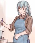  apron casual cooking older red_eyes rozen_maiden silver_hair sleeves_rolled_up solo suigintou tsuda_nanafushi 