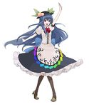  blue_hair boots food fruit full_body hat high_heels hinanawi_tenshi kintaro long_hair peach red_eyes shoes simple_background solo standing touhou 