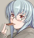  eating glasses older red_eyes rozen_maiden silver_hair solo suigintou sweater tsuda_nanafushi 