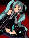  aqua_eyes aqua_hair detached_sleeves hatsune_miku headphones headset long_hair necktie open_mouth panties pantyshot saga_inu skirt sleepy solo thighhighs twintails underwear vocaloid yawning 