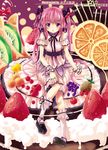  apple bow cake candy candy_cane dress food fruit grapes hikariz kiwifruit orange original pastry pineapple pink_eyes pink_hair ribbon sitting solo strawberry twintails wrist_cuffs 