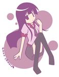  bakemonogatari chaki_(chakan) flat_color long_hair monogatari_(series) senjougahara_hitagi sitting skirt solo thighhighs 