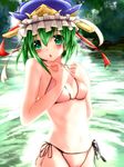  :o aqua_eyes bikini blush flat_chest green_hair hat irusu midriff shiki_eiki short_hair side-tie_bikini solo swimsuit touhou water 