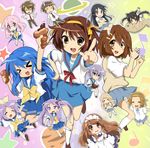  &gt;_&lt; akiyama_mio animal_ears asahina_mikuru bad_id bad_pixiv_id black_hair blue_eyes blue_hair blue_skirt blush book brown_eyes brown_hair cat_ears chibi chocolate_cornet closed_eyes crossover everyone fish food glasses hair_ornament hairband hairclip hiiragi_kagami hiiragi_tsukasa hirasawa_yui izumi_konata k-on! kita_high_school_uniform kneehighs koizumi_itsuki kotobuki_tsumugi kyon long_hair lucky_star maid maruki_(punchiki) mole mole_under_eye multiple_girls musical_note nagato_yuki nakano_azusa necktie orange_hairband planet pointing purple_eyes purple_hair ryouou_school_uniform school_uniform serafuku short_hair skirt socks star suzumiya_haruhi suzumiya_haruhi_no_yuuutsu sweatdrop tainaka_ritsu taiyaki takara_miyuki twintails wagashi 