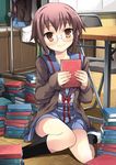  blush book cardigan glasses kita_high_school_uniform nagato_yuki purple_hair school_uniform serafuku short_hair smile solo suzumiya_haruhi_no_shoushitsu suzumiya_haruhi_no_yuuutsu yuuji 