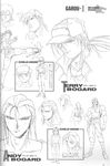  andy_bogard child concept_art fatal_fury gloves greyscale hat highres jacket kicking monochrome multiple_boys muscle oobari_masami ponytail sketch snk terry_bogard 
