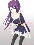  bad_id bad_pixiv_id bag bakemonogatari blue_eyes breasts cleavage handbag jewelry large_breasts long_hair monogatari_(series) necklace ponytail purple_hair scrunchie senjougahara_hitagi skirt solo thighhighs umeo_retto 