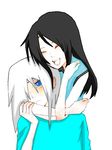 ^_^ black_hair blue_eyes blush edit eyes_closed frown happy hug jpeg_artifacts long_hair open_mouth original_request pale pale_skin photoshop source_request white_hair 