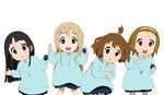  4girls akiyama_mio bad_id bad_pixiv_id bangs black_hair blonde_hair blunt_bangs brown_hair castanets hair_bobbles hair_ornament hairband hirasawa_yui instrument k-on! kindergarten kotobuki_tsumugi long_hair multiple_girls no_nose school_uniform short_hair skirt tainaka_ritsu un_tan younger 