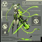  armor bodysuit cyborg dripping dual_wielding engrish frown gia glowing green_eyes hair_ornament highres holding neon_trim personification pixiv_fantasia pixiv_fantasia_3 radiation_symbol radioactive ranguage robotic_legs short_hair solo sword tail weapon white_hair 