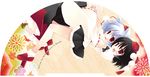  animal_ears black_hair detached_sleeves geta hat hug inubashiri_momiji multiple_girls natsume_eri red_eyes shameimaru_aya silver_hair tokin_hat touhou wolf_ears 