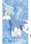  bloomers blue_dress blue_eyes blue_hair blush cirno crayon dress frills from_above loafers looking_back rin_(royal) shoe_soles shoes short_hair solo touhou underwear 