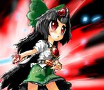  belt black_hair bow energy_sword green_bow hair_bow hashimoto kamen_rider kamen_rider_black_rx kamen_rider_black_rx_(series) long_hair mask parody red_eyes reiuji_utsuho revolcane solo sword touhou weapon 