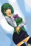  green_hair hairband headset idolmaster idolmaster_(classic) michael multiple_girls nonowa otonashi_kotori pencil_skirt red_eyes short_hair skirt thighhighs 