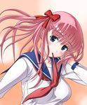 haramura_nodoka kiyosumi_school_uniform long_hair oyamada_musshu pink_hair ribbon saki school_uniform serafuku solo 