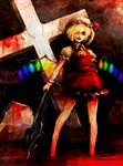  blonde_hair cross flandre_scarlet hat hironox laevatein red_eyes solo touhou wings wrist_cuffs 