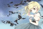  bare_shoulders bird blonde_hair brown_eyes dress earrings jewelry letter night original solo star tiv 