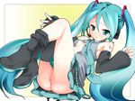  aqua_eyes aqua_hair blush breasts censored cleavage detached_sleeves fugetsu_taku hatsune_miku headphones long_hair necktie no_panties open_clothes open_mouth pussy skirt small_breasts solo thighhighs twintails very_long_hair vocaloid 