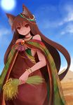  alternate_costume animal_ears arano_oki bare_shoulders blush bracelet breasts brown_hair earrings imaizumi_kagerou jewelry large_breasts long_hair looking_at_viewer necklace sideboob smile solo touhou very_long_hair wheat wolf_ears 