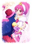  aino_megumi blue_eyes blue_hair brooch choker cure_lovely flower happinesscharge_precure! hat imminent_hug jewelry kuune_rin long_hair magical_girl multiple_girls pantyhose pink_eyes pink_hair pink_skirt ponytail precure red_flower red_rose rose skirt smile super_happiness_lovely tiara tsumugi_(happinesscharge_precure!) white_legwear wide_ponytail wings wrist_cuffs 