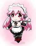  :&gt; alternate_costume apron blush breasts chibi cleavage cup enmaided frills headphones highres large_breasts long_hair looking_at_viewer maid maid_headdress mister_x_(shojinn) nitroplus pink_hair skirt smile solo super_sonico tea tea_set teacup teapot 