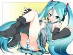  aqua_eyes aqua_hair blush breasts cleavage detached_sleeves fugetsu_taku hatsune_miku headphones long_hair necktie open_clothes open_mouth panties skirt small_breasts smile solo striped striped_panties thighhighs twintails underwear very_long_hair vocaloid 