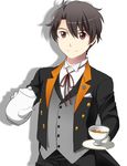  aldnoah.zero brown_eyes brown_hair butler cup gloves kaizuka_inaho male_focus shikasuga_(homojina) solo teacup teapot 