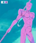  fate/stay_night fate_(series) gae_bolg lancer limited_palette male_focus one_eye_closed polearm ponytail solo spear taa_(acid) weapon 
