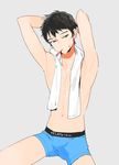  armpits blue_briefs briefs bulge edging_briefs male_focus navel original shirtless solo suggestive_fluid sweat tmku toothbrush toothpaste towel towel_around_neck underwear 