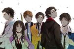  5boys aida_kagetora araki_masako black_hair brown_hair harasawa_katsunori highres kaichou_(42013818) kuroko_no_basuke long_hair multiple_boys nakatani_masaaki shinai shirogane_eiji short_hair sword takeuchi_genta teenage weapon younger 