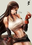  black_hair breasts brown_eyes character_name covered_nipples final_fantasy final_fantasy_vii fingerless_gloves gloves large_breasts long_hair looking_at_viewer md5_mismatch navel skirt smile solo sowel_(sk3) suspender_skirt suspenders tank_top tifa_lockhart 