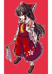  :d ascot bobby_socks bow brown_hair detached_sleeves frilled_shirt_collar frills gohei hair_bow hair_tubes hakurei_reimu highres loafers long_hair long_skirt looking_at_viewer ofuda open_mouth red_eyes shoes skirt skirt_set smile smug socks solo tanakara touhou v-shaped_eyebrows wide_sleeves 