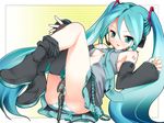  aqua_eyes aqua_hair blush breasts cleavage detached_sleeves fugetsu_taku hatsune_miku headphones long_hair microphone microphone_stand necktie open_clothes open_mouth panties partially_undressed skirt small_breasts smile solo striped striped_panties thighhighs twintails underwear very_long_hair vocaloid 