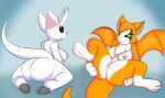  2018 anthro anus big_ears breasts clitoris duo dust:_an_elysian_tail female fidget fur multicolored_fur orange_fur ori ori_and_the_blind_forest presenting pussy simple_background spread_legs spreading starit two_tone_fur video_games white_fur 