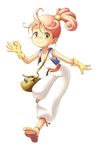  :3 bag dragon_quest dragon_quest_iii flat_chest full_body gloves high_ponytail keychain merchant_(dq3) pink_hair ponytail sandals sash shoulder_bag simple_background sleeveless slime_(dragon_quest) smile solo toes vest white_background yaya_(tempering) yellow_eyes 
