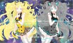  alternate_color animal_ears aqua_eyes big_hair blonde_hair cat_ears cn_(chest_nut) dual_persona grey_hair long_hair multiple_girls pleated_skirt seeu seeu_(dark_light) skirt sleeveless symmetrical_pose symmetry thighhighs very_long_hair vocaloid white_legwear wrist_cuffs 