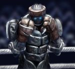  billy_christian blue_eyes boxing boxing_ring fighting_stance highres mecha no_humans real_steel robot science_fiction solo 